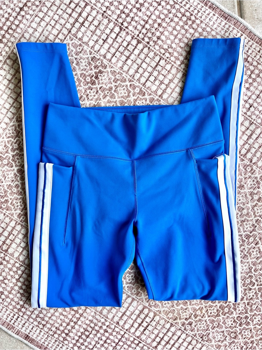 DSG Solid Blue Ankle Leggings White Side Stripes Pockets Slim Girls XL 16